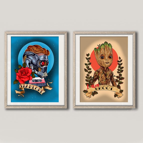 Impressions De Tatouage Starlord Et Baby Groot Etsy