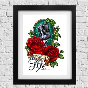 Music Is Life Tattoo Print