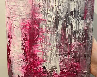 ORIGINAL ABSTRACT ART, Abstract Painting, Small Abstract Painting, Neon Home Decor, Statement Art, Pink Art, Black and White Art