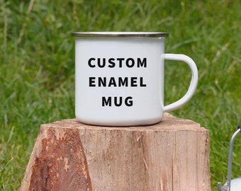 Camping Mug, Custom Enamel Mug, Personalised Mug, Custom Mug, Metal Mug, Coffee Mug, Campfire Mug, Gift for Dad, Coffee Mug, EM13A