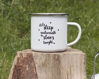 Camping Mug, tasse, sous les étoiles, une tasse de café, Camping cadeau, cadeau de pendaison de crémaillère, Wanderlust, aventure, cadeaux faits main - EM002 émaillée