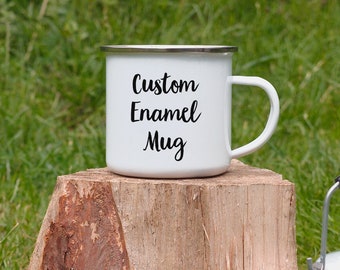 Custom Enamel Mug, Personalised Mug, Custom Name Mug, Camping Gift Mug, Metal Mug, Coffee Mug, Campfire Mug, Gift for Her, Coffee Mug, EM13B