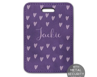 Personalised Luggage Tag - Lavender Hearts with Custom Name  - Suitcase Bag Tag - Travel Gift for Sister - LT035