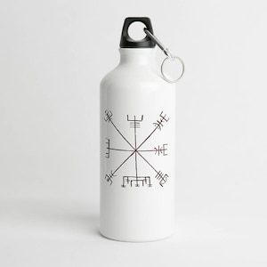 Water Bottle Sports Bottle Viking Compass Vegvisir Sign Icelandic Compass Wanderlust Travel Gift Travel Bottle WB005 image 1