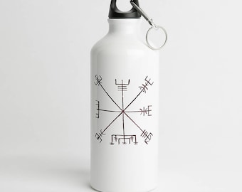 Bouteille d’eau - Bouteille de sport - Viking Compass - Signe Vegvisir - Boussole islandaise - Cadeau de voyage Wanderlust - Bouteille de voyage - WB005