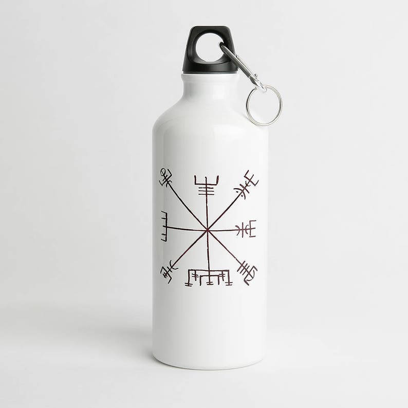 Water Bottle Sports Bottle Viking Compass Vegvisir Sign Icelandic Compass Wanderlust Travel Gift Travel Bottle WB005 image 1