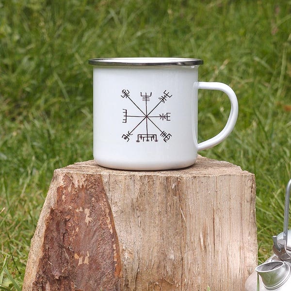 Vegvisir Enamel Mug, Camping Mug, Viking Compass, Icelandic Compass, Free Spirit, Adventure, Travel Gift, Traveller, Travel Mug, EM07