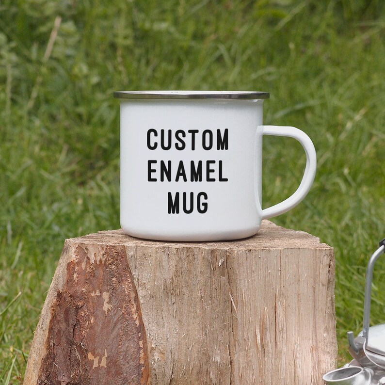 Personalised Enamel Mug, Custom Camping Mug, Custom Mug, Camping Gifts, Metal Mug, Coffee Mug, Campfire Mug, Coffee Mug, Hiking Gifts, EM13C image 1