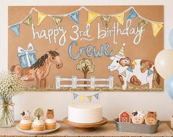 Farm Birthday Banner – Custom Name – Barnyard Theme Party Decor
