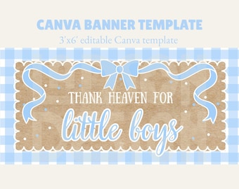 Baby Shower Banner Canva Template Gingham Design | 3x6' | Editable Template (Digital Download)