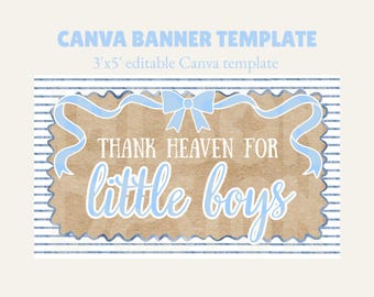 Baby Shower Banner Canva Template Stripes Design | 3x5' | Editable Template (Digital Download)