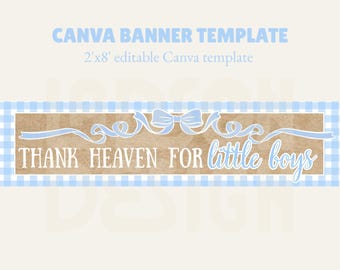 Shower Banner Canva Template Gingham Design | 2x8' | Editable Template (Digital Download)