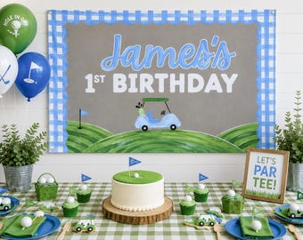Hand Painted Birthday Banner | Custom Birthday Backdrop | Personalized Party Banner | Hole In One, first birthday, golf birthday party