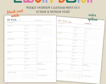 Weekly Overview Planner Printable | Undated Habit Tracker (Digital Download)
