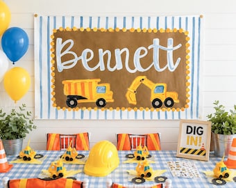 Dump Truck Birthday Banner – Construction Theme – Custom Name – Truck Party Decor