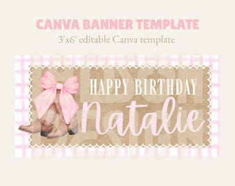Pink Cowgirl Boots Banner Canva Template | 3x6' | Editable Template (Digital Download)