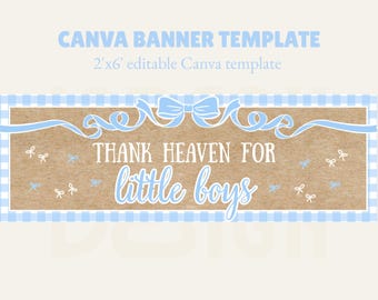 Shower Banner Canva Template Gingham Design | 2x6' | Editable Template (Digital Download)