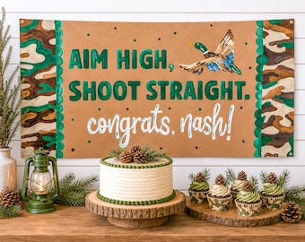 Hand Painted Birthday Banner | Custom Birthday Backdrop | Personalized Party Banner | Camo & Ducks, hunting theme