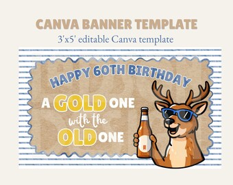 60th Birthday Banner Template | "Cold One with Old One" | 3x5' Canva (Digital Download)