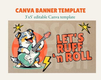 Ruff 'n Roll Dog Birthday Banner Canva Template | Music Party Decor (Digital Download)