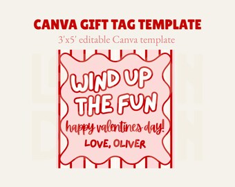 Valentine's Day Gift Tag Template | Wind Up Toy Favor (3x3 Instant Download)