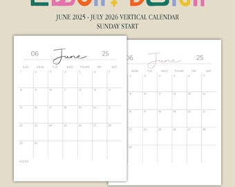 2025-2026 Printable Script Calendar – Vertical 8.5x11 (Digital Download)
