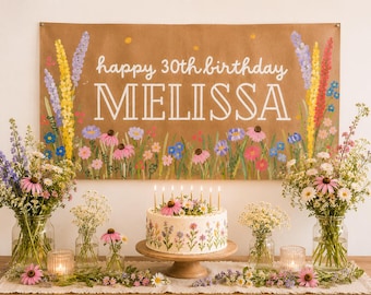 Hand Painted Birthday Banner | Custom Birthday Backdrop | Personalized Party Banner | Wildflowers | Wildflower theme