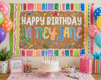 Hand Painted Birthday Banner | Custom Birthday Backdrop | Personalized Party Banner | Colorful Birthday Decor | Candyland Party Sign