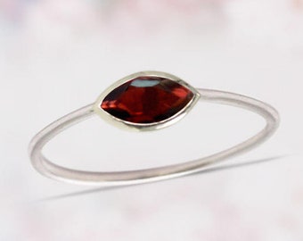 Garnet Ring in sterling silver Garnet Marquise Ring Gemstone Jewelry Stacking Ring Tiny Midi Ring Garnet Jewellery Birth stone ring