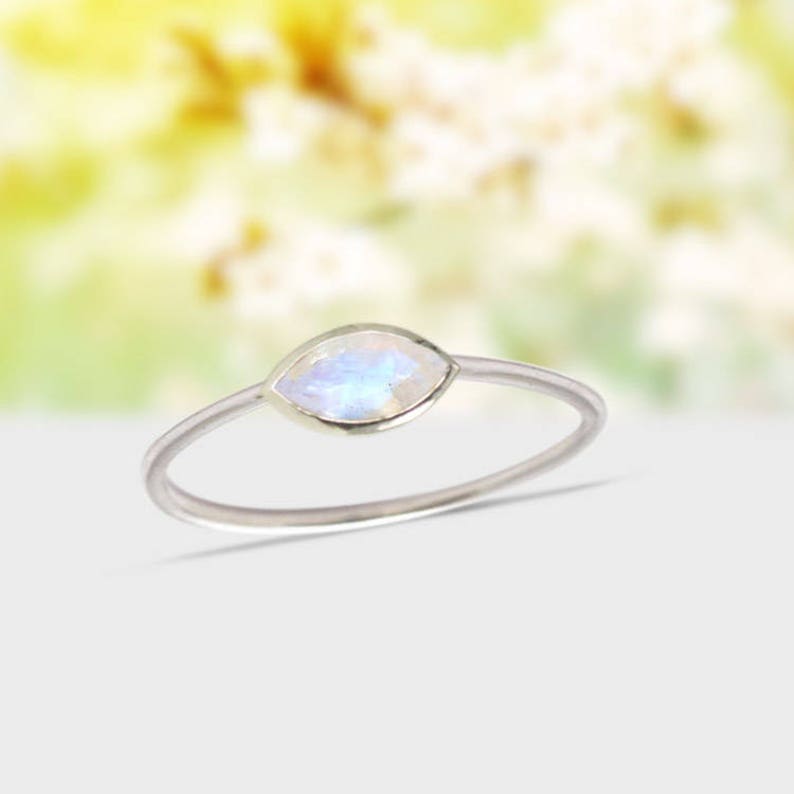 Sterling silver Marquee Rainbow Moonstone Ring Gift for her