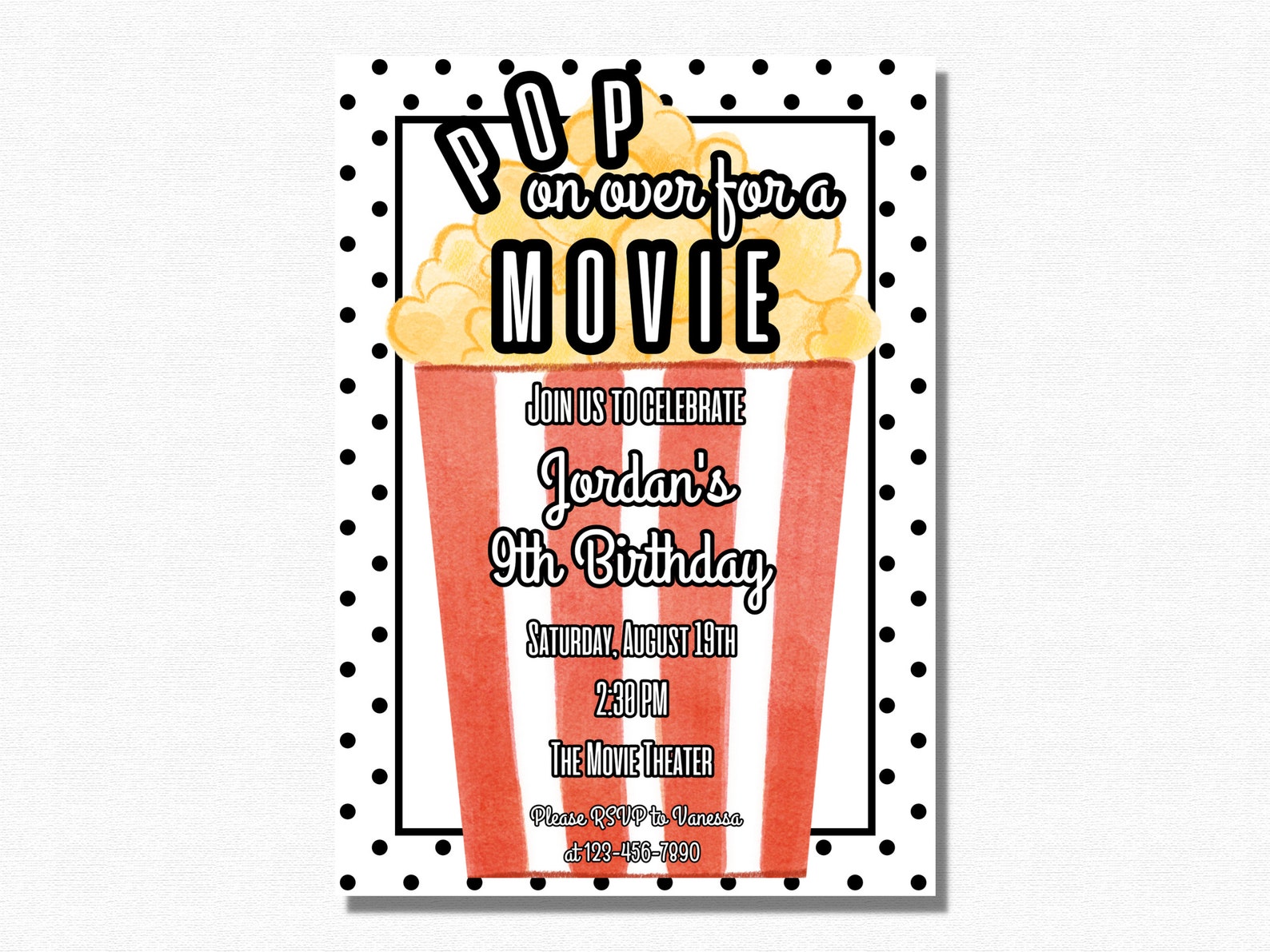 Personalized Movie Birthday Invitation Movie Popcorn - Etsy