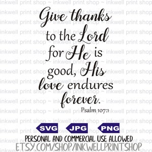 Dad gracias al Señor - Salmo 107 / Archivo digital / SVG / PNG / JPG / Descarga instantánea / Versículo bíblico svg / Archivos de corte / Svg inspirador