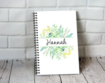 Personalized Floral Journal - Floral Notebook, gift for writer, Blank Journal, spiral notebook, Sketchbook, personalized gift, diary