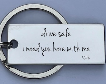 Drive Safe Keychain: Engraved Stainless Steel, Personalized Initial Gift
