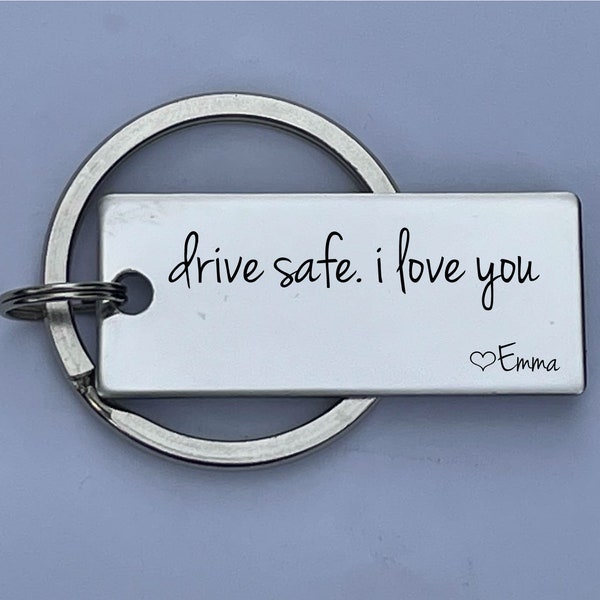 Drive Safe I I Love You Customizable Initial Engraved Stainless Steel Keychain Best Friend Boyfriend Girlfriend Christmas