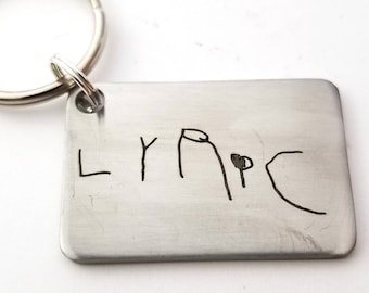 Child's Handwriting Keychain: Engraved Stainless Steel Keepsake