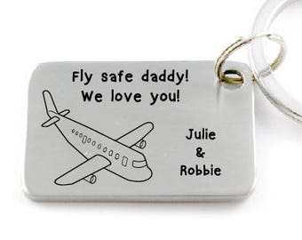 Fly Safe Daddy Customized Key Chain - Gift For Pilot Mom or Dad - Airplane Gift