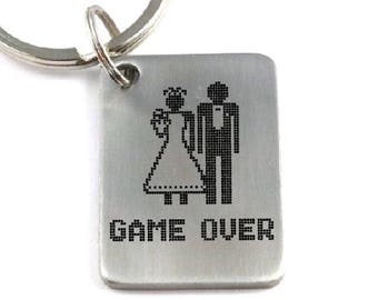 Funny Wedding Gift Key Chain - Game Over - Gag Gift For Bride or Groom - Humorous Wedding Present