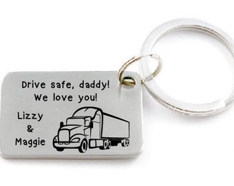 Custom Trucker Keychain: Engraved Stainless Steel Drive Safe Gift