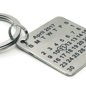 Calendar Keychain, Special Date With Heart, Birth, Anniversary, Couples, Stainless Steel Engraved image 2