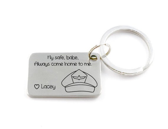 Engraved Pilot Keychain: Stainless Steel, Fly Safe Gift