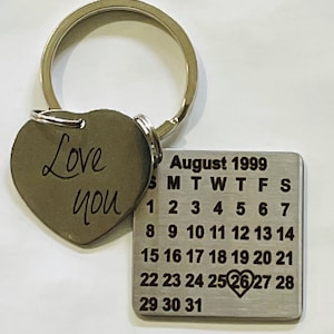 Calendar Keychain, Special Date With Heart, Birth, Anniversary, Couples, Stainless Steel Engraved