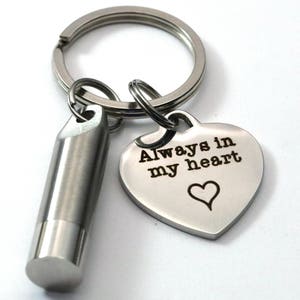 Personalized Memorial Cremation Key Chain - Stainless Steel - Customized Heart - Sympathy Remembrance Gift - Ashes Holder