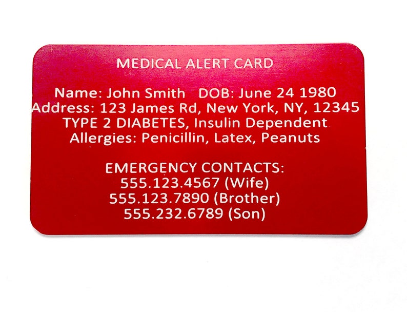 Medical Alert Card Emergency Wallet Card Custom Engraved Etsy UK
