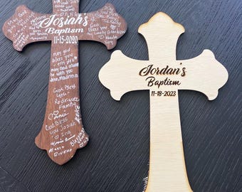 Personalized wooden or acrylic Cross Guest book alternative  or Baptism, Communion, Confirmation, Religious Events.