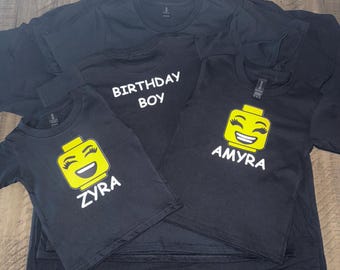 Camisetas de cumpleaños familiares inspiradas en LegoLEGO, camisetas personalizadas con nombre a juego # camiseta personalizada