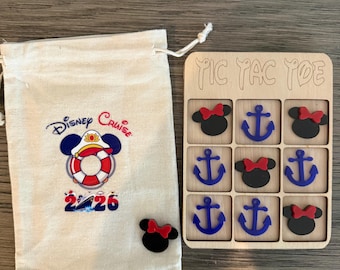 Personalized Wooden Cruise Tic Tac Toe Game, Nautical Travel Activity Keepsake