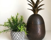 Large 9 Brass Pineapple Candlestick holder lidded box dark patina