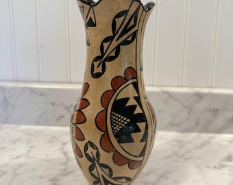Vintage Native American Polychrome Pottery Vase Hand Painted 7.5" Tall