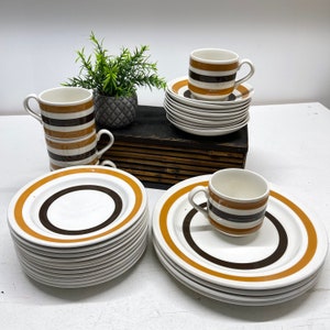 SINGLE PIECE/SET Midcentury Modern Carrigaline Pottery Brown Stripe Cup Mug Saucer Dinner Plate Bread Salad Plate Ireland Cork The Beatles